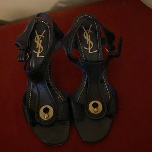 YSL black vintage sandal with strap open toe size 6 1/2